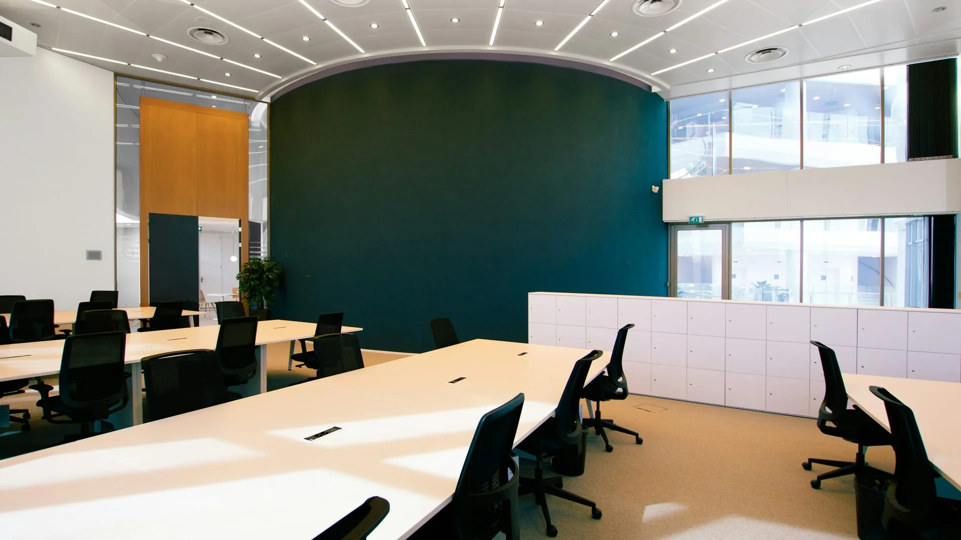 A modern boardroom prepared for a meeting